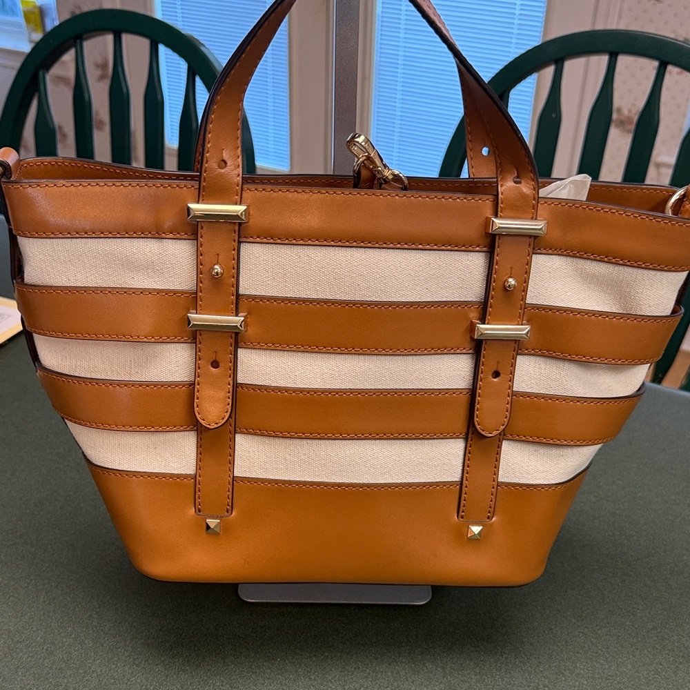 Michael Kors Brown and Cream Striped Tote - Picture 3 of 12